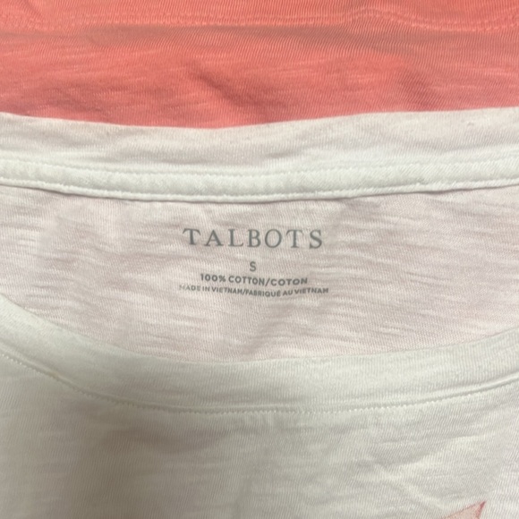 Talbots Pink Coral 🌸 and White Ombre Tee with Leaf Motif - Picture 5 of 5